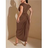 image:imageFloerns Womens Plus Size Asymmetrical Neck Ruched Slit Hem Cocktail DressDark Brown