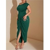image:imageFloerns Womens Plus Size Asymmetrical Neck Ruched Slit Hem Cocktail DressDark Green