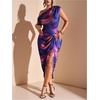 image:imageFloerns Womens Plus Size Asymmetrical Neck Ruched Slit Hem Cocktail DressDark Purple