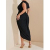 image:imageFloerns Womens Plus Size Asymmetrical Neck Ruched Slit Hem Cocktail DressGlitter Black