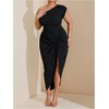 image:imageFloerns Womens Plus Size Asymmetrical Neck Ruched Slit Hem Cocktail DressGlitter Black