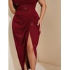 image:imageFloerns Womens Plus Size Asymmetrical Neck Ruched Slit Hem Cocktail DressGlitter Burgundy