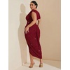 image:imageFloerns Womens Plus Size Asymmetrical Neck Ruched Slit Hem Cocktail DressGlitter Burgundy