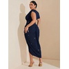 image:imageFloerns Womens Plus Size Asymmetrical Neck Ruched Slit Hem Cocktail DressGlitter Dark Blue
