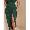 image:imageFloerns Womens Plus Size Asymmetrical Neck Ruched Slit Hem Cocktail DressGlitter Dark Green