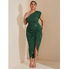 image:imageFloerns Womens Plus Size Asymmetrical Neck Ruched Slit Hem Cocktail DressGlitter Dark Green