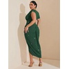 image:imageFloerns Womens Plus Size Asymmetrical Neck Ruched Slit Hem Cocktail DressGlitter Dark Green