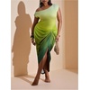 image:imageFloerns Womens Plus Size Asymmetrical Neck Ruched Slit Hem Cocktail DressGreen