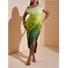 image:imageFloerns Womens Plus Size Asymmetrical Neck Ruched Slit Hem Cocktail DressGreen