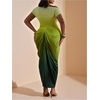 image:imageFloerns Womens Plus Size Asymmetrical Neck Ruched Slit Hem Cocktail DressGreen