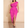 image:imageFloerns Womens Plus Size Asymmetrical Neck Ruched Slit Hem Cocktail DressHot Pink