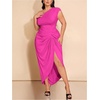 image:imageFloerns Womens Plus Size Asymmetrical Neck Ruched Slit Hem Cocktail DressHot Pink