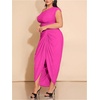 image:imageFloerns Womens Plus Size Asymmetrical Neck Ruched Slit Hem Cocktail DressHot Pink