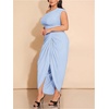 image:imageFloerns Womens Plus Size Asymmetrical Neck Ruched Slit Hem Cocktail DressLight Blue