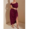 image:imageFloerns Womens Plus Size Asymmetrical Neck Ruched Slit Hem Cocktail DressMaroon