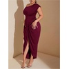 image:imageFloerns Womens Plus Size Asymmetrical Neck Ruched Slit Hem Cocktail DressMaroon