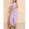 image:imageFloerns Womens Plus Size Asymmetrical Neck Ruched Slit Hem Cocktail DressMauve Purple