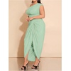 image:imageFloerns Womens Plus Size Asymmetrical Neck Ruched Slit Hem Cocktail DressMint Green