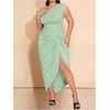 image:imageFloerns Womens Plus Size Asymmetrical Neck Ruched Slit Hem Cocktail DressMint Green