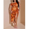 image:imageFloerns Womens Plus Size Asymmetrical Neck Ruched Slit Hem Cocktail DressOrange