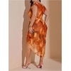 image:imageFloerns Womens Plus Size Asymmetrical Neck Ruched Slit Hem Cocktail DressOrange