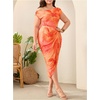 image:imageFloerns Womens Plus Size Asymmetrical Neck Ruched Slit Hem Cocktail DressOrange Floral