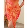 image:imageFloerns Womens Plus Size Asymmetrical Neck Ruched Slit Hem Cocktail DressOrange Floral