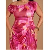 image:imageFloerns Womens Plus Size Asymmetrical Neck Ruched Slit Hem Cocktail DressPink Multi