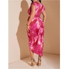 image:imageFloerns Womens Plus Size Asymmetrical Neck Ruched Slit Hem Cocktail DressPink Multi