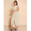 image:imageFloerns Womens Plus Size Asymmetrical Neck Ruched Slit Hem Cocktail DressPure Apricot
