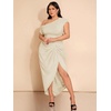 image:imageFloerns Womens Plus Size Asymmetrical Neck Ruched Slit Hem Cocktail DressPure Apricot