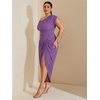 image:imageFloerns Womens Plus Size Asymmetrical Neck Ruched Slit Hem Cocktail DressPurple Glitter