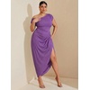 image:imageFloerns Womens Plus Size Asymmetrical Neck Ruched Slit Hem Cocktail DressPurple Glitter