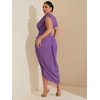 image:imageFloerns Womens Plus Size Asymmetrical Neck Ruched Slit Hem Cocktail DressPurple Glitter