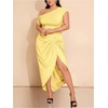 image:imageFloerns Womens Plus Size Asymmetrical Neck Ruched Slit Hem Cocktail DressYellow
