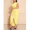 image:imageFloerns Womens Plus Size Asymmetrical Neck Ruched Slit Hem Cocktail DressYellow