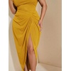 image:imageFloerns Womens Plus Size Asymmetrical Neck Ruched Slit Hem Cocktail DressYellow Glitter