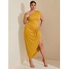 image:imageFloerns Womens Plus Size Asymmetrical Neck Ruched Slit Hem Cocktail DressYellow Glitter