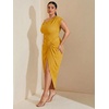 image:imageFloerns Womens Plus Size Asymmetrical Neck Ruched Slit Hem Cocktail DressYellow Glitter