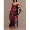 image:imageFloerns Womens Plus Size Floral Maxi Dress Ruched Backless Slit DressesBlack and Red