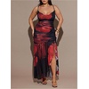 image:imageFloerns Womens Plus Size Floral Maxi Dress Ruched Backless Slit DressesBlack and Red