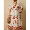 image:imageFloerns Womens Plus Size Hawaiian Tropical V Neck Long DressApricot Brown Floral