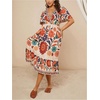 image:imageFloerns Womens Plus Size Hawaiian Tropical V Neck Long DressBeige Floral