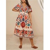image:imageFloerns Womens Plus Size Hawaiian Tropical V Neck Long DressBeige Floral