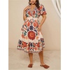 image:imageFloerns Womens Plus Size Hawaiian Tropical V Neck Long DressBeige Floral