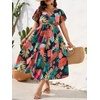 image:imageFloerns Womens Plus Size Hawaiian Tropical V Neck Long DressBlack Orange Tropical