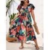 image:imageFloerns Womens Plus Size Hawaiian Tropical V Neck Long DressBlack Orange Tropical