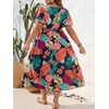 image:imageFloerns Womens Plus Size Hawaiian Tropical V Neck Long DressBlack Orange Tropical