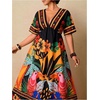image:imageFloerns Womens Plus Size Hawaiian Tropical V Neck Long DressBlack and Orange