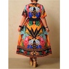image:imageFloerns Womens Plus Size Hawaiian Tropical V Neck Long DressBlack and Orange